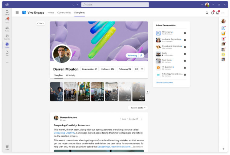 微软推出社交应用 Viva Engage,界面神似 Facebook