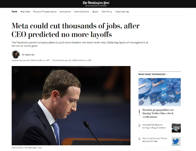 消息称 Meta 计划再裁员数千人,此前扎克伯格曾预计不再裁员