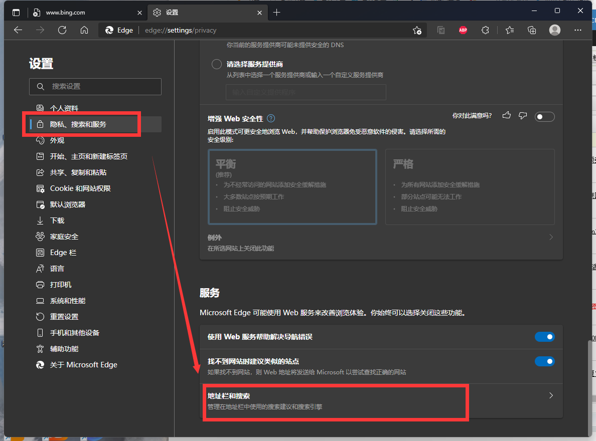 Edge浏览器bing搜索无法使用怎么解决?