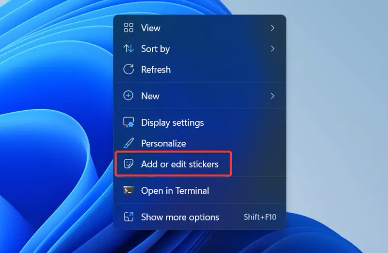 Win11 22H2怎么启用桌面贴纸Desktop Stickers?