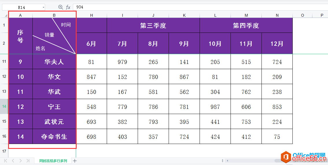 wps excel表格怎么冻结多行多列?excel表格冻结多行多列方法