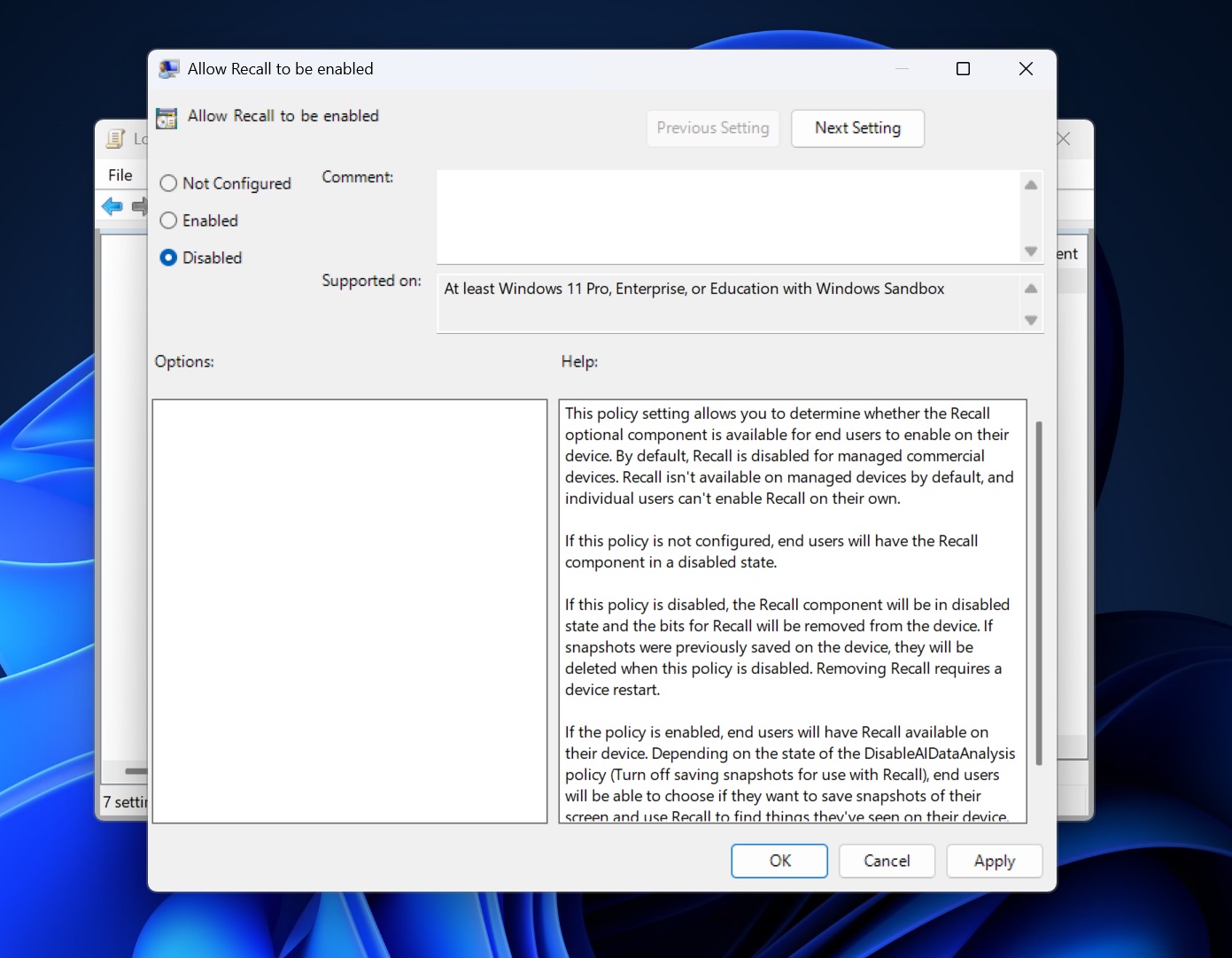 Win11 24H2关闭Recall AI回顾功能的方法